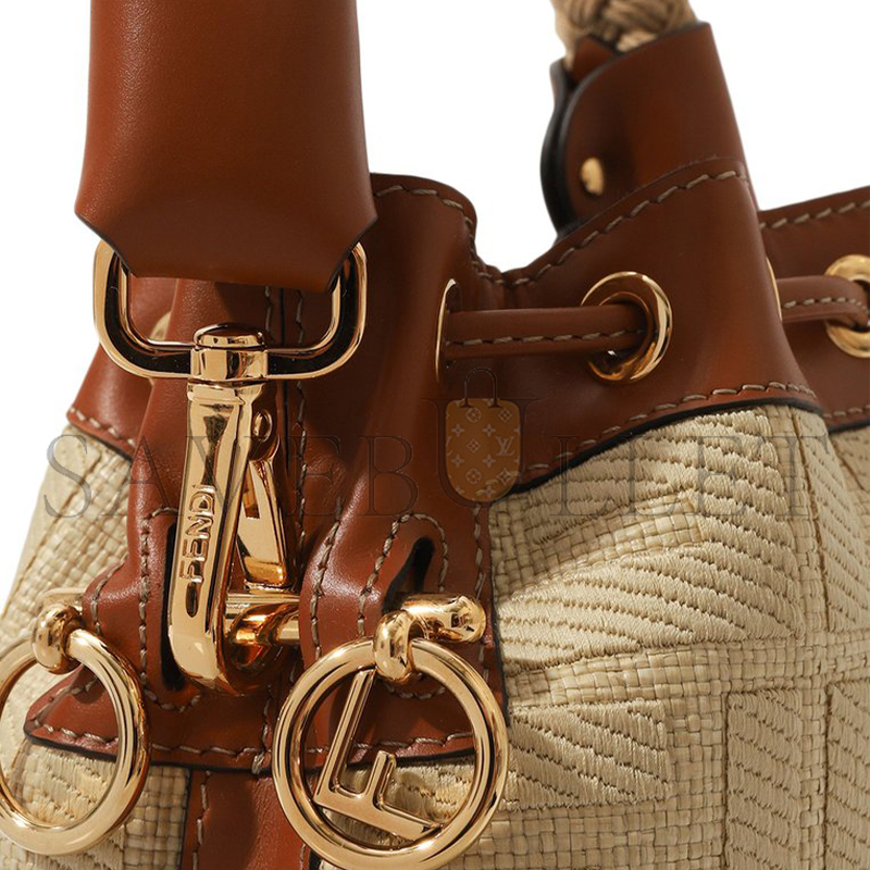 FENDI STRAW FF MINI MON TRESOR BUCKET BAG 8BS010AP4MF1LMM (18*12*10cm)